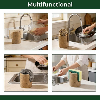 Marble Sponge Holder for Kitchen Sink Rustic Farmhouse Decor,Dish Sponge Holder Kitchen Sink Sponge Caddy (Dark Camel)
