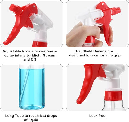 Eccliy 12 Pcs 16 Oz Plastic Spray Bottle, Adjustable Empty Reusable Sprayer for Cleaning, Planting, Water, Bathroom and Kitchen, BBQ, Commercial and Residential (Clear,Red)