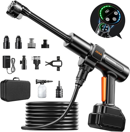 Portable Cordless Washer, Handheld Car Cleaning Kit with Brushless Motor, 6-in-1 Nozzle and 32 FT Detachable Hose for Cars, Garden and Patio Cleaning