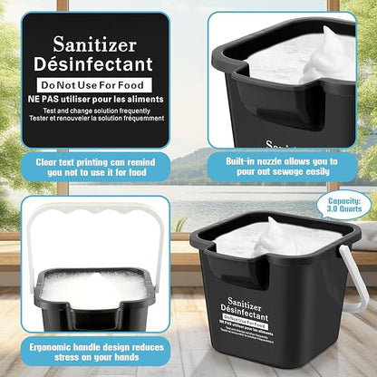 Vesici 6 Sets 3 Quart Cleaning Bucket with Microfiber Cleaning Cloths Small Sanitizing Square Bucket Detergent Plastic Utility Pail with Handle for Household Restaurant Office School Use (Black)