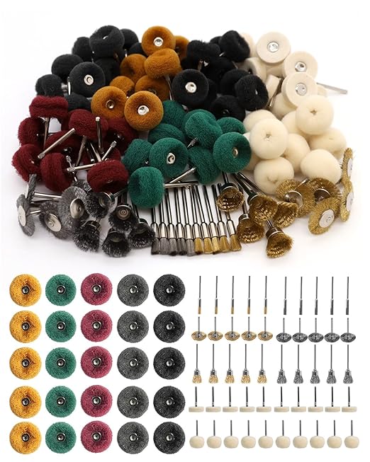 100Pcs Polishing Kit for Dremel, Buffing Polishing Wheel Wire Brush Set, Shank 1/8 Inch Shank Polishing Kit for Metal Wood Watch Jewelry Brass