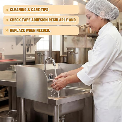 Lewtemi 2 Pcs 14"x 10" Sink Splash Guard for Kitchen 304 Stainless Steel with Double-sided Tape Wall Mount Side Splash Guards Protection for Commercial Kitchens Restaurant Bar Hand Sink