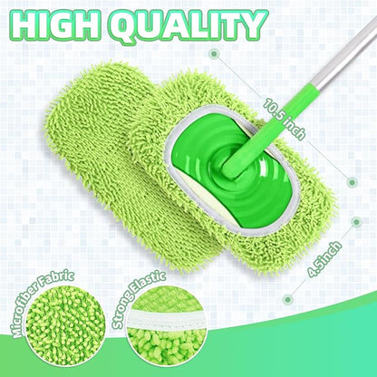 8 Pack Reusable Mop Pads Compatible with Swiffer Sweeper, Microfiber Chenille Washable Swiffer Mop Pads, Dry & Wet Sweeping Mopping Cloths (Green)
