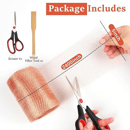 Copper Mesh Rodent Control, 5 in x 200 ft Proof Wire Screen Roll for Mice Rat Rodent, Bat & Snail, DIY Blocker Weep Hole Filler & Wool Mouse Trap