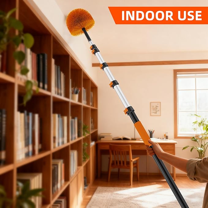 18 FT Cobweb Duster with 3-12 FT Telescoping Pole, Dual Action Flip-Lock & Screw Fixing Design, Washable Reusable Duster for High Ceilings, Fans & Home Cleaning