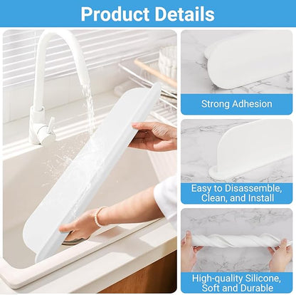 19.3 inch Silicone Sink Splash Guard, Splash Guard for Kitchen Sink Area, Backsplash Protector for Kitchen Countertop & Bathroom Bathtub with Non-Slip Strong Suction, White