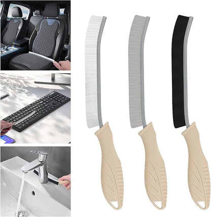 TQRR 3Pcs Cleaning Brush - Includes Soft Bristle, Hard Crevice, Multifunctional Grout Brush, Auto Vent Wheel, Kitchen House Cleaning Tools (Khaki)
