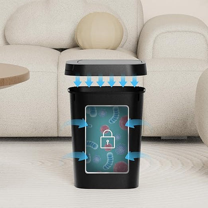 KSSKSS 3 Pack Bathroom Small Trash Can with Lid, 2.6 Gallon Slim Garbage Bin with Pop-Up Lid, 10L Plastic Wastebasket for Bedroom, Office, Kitchen, Toilet (Black)