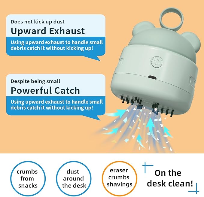 Zmol Mini Desktop Vacuum Cleaner with USB Charging, Cleaning Brush, Bear Head Ring for Easy Grip, 360° Swivel Portable Vacuum Cleaner for Keyboards Office Desks and Other Dusty Debris