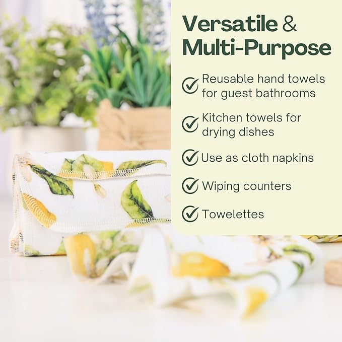 Reusable Paper Towels (12"x10”) - Soft Absorbent 100% Washable Paper Towels - Reusable Paper Towels Washable w/Cardboard Roll - Reusable Napkins (Vintage Lemons, 12x10inch)