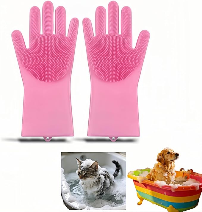 Silicone Dog Grooming Glove for Dogs and Cats, Enhanced Five-Finger Fit, Non-Slip & Extended Cuff, Dual-Sided Pet Bath Brush for Washing, Massage & Deep Cleaning 1 Pair