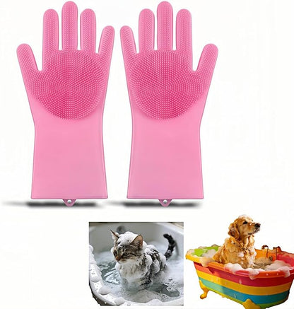 Silicone Dog Grooming Glove for Dogs and Cats, Enhanced Five-Finger Fit, Non-Slip & Extended Cuff, Dual-Sided Pet Bath Brush for Washing, Massage & Deep Cleaning 1 Pair