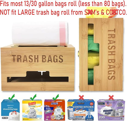Trash Bag Dispenser with Handles, Garbage Bag Holder for Standard 13/30 Gallon Rolls Less Than 80 Bags, Kitchen Laundry Trash Bag Organizer, Wall Mounted/On Countertop/Under-Sink