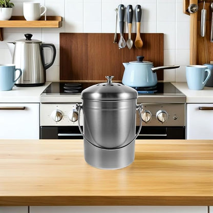 Garneck Stainless Steel Kitchen Compost Bin with Lid Odorless Countertop Food Waste Bucket Metal Compost Pail for Indoor Kitchen Trash and Food Scraps Management