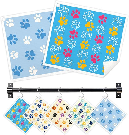 Swedish Dishcloths for Kitchen, 5 Pack Dog Paw Reusable Paper Towels with 3 Hooks, Washable Dish Cloth Set, Absorbent Cleaning Cloth for Home Washing Dishes Housewarming Gifts for Friend