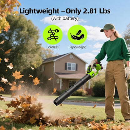 Leaf Blower Cordless, 3 x 21V Batteries & Fast Charger Set, Variable Speed Mode, Lightweight Handheld Electric Leaf Blower for Lawn Care, Yard, Garden, Patio & Outdoor Cleanup