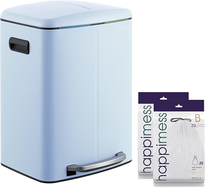 happimess HPM1005H Marco Rectangular 10.6-Gallon Double Bucket Trash Can with Soft-Close Lid, Tide Pool Blue, Fingerprint Resistant, Modern, Minimalistic for Home, Kitchen, Office, Bedroom, Bathroom