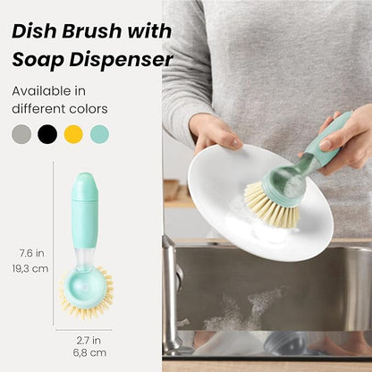 Vigar Rengo Dish Brush with Soap Dispenser - Dish Scrubber with Handle, Kitchen Scrub Brush for Dishes, Sink Cleaning Brush, Soap Dispensing Dish Wand with Nylon Bristles, Non Scratch - Turquoise