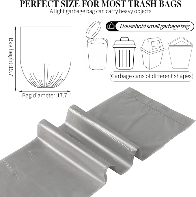 5 Rolls Small Trash Bags - 100 Counts Durable 4 Gallon Small Garbage Bags for home office kitchen Bathroom Bedroom Trash Can liners（Silver）