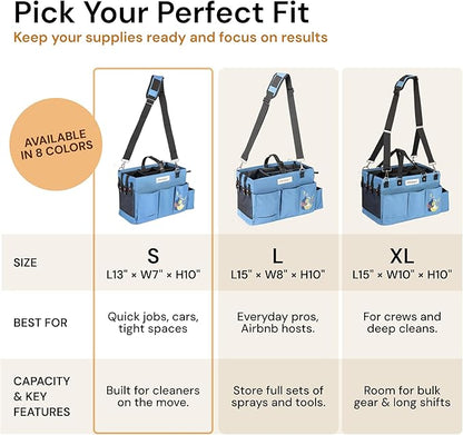 Multiuse Cleaning Caddy with Waist, Shoulder Strap 9 Pockets, Mesh Base & Adjustable Compartments - Cleaning Caddy - Cleaning Supplies Organizer (Blue, Small)