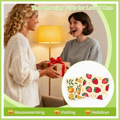 Swedish Dishcloths for Kitchen, 5 Pack Fruit Reusable Paper Towels with 3 Hooks, Washable Dish Cloth Set, Absorbent Cleaning Cloths for Home Washing Dishes Housewarming Gifts for Friend