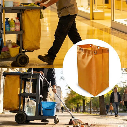 Yellow Replacement Janitorial Cart Bag, High Capacity Waterproof Thickened Housekeeping Commercial Janitorial Cleaning Cart Bag for Shopping Mall Holtel Office Toilet (16 x 11 x 27inches)