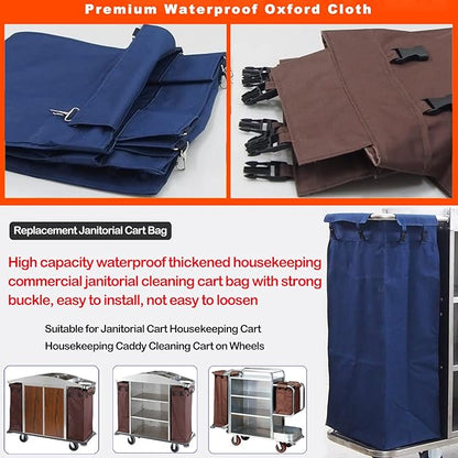 Replacement Janitorial Cart Bag, High Capacity Waterproof Thickened Housekeeping Commercial Janitorial Cleaning Cart Bag with 8 Strong Buckle - 15 x 11 x 33 inches (26 Gallon)