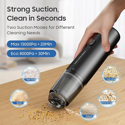 Handheld Vacuum Cordless, Car Vacuum Portable with 2 Suction Modes, Blow & Suction 2-in-1, Mini Vacuum Cleaner Rechargeable for Car, Home, Pet Hair, Office, Desk, Keyboards (Black)