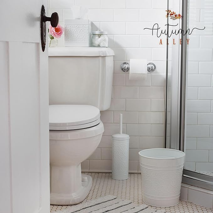 Autumn Alley White Toilet Brush and Holder Bathroom Accessories, Bathroom Toilet Brush for Modern Bathroom Decor, Standing Farmhouse Toilet Bowl Brush with Holder, White Bathroom Decor Sets