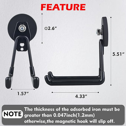 MUTUACTOR Magnetic Hooks Heavy Duty,2PCS Strong Magnetic Garage Hooks for Cruise Cabins,Anti-Scratch Magnet with Long Hooks for Power Drill,Garden Tools,Hose,Tool Chest,Steel Pegboard,Workshop