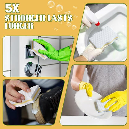 SiliFine 60 Pack Magic Extra Durable Sponge Eraser 3 Layer Density Cleaning Pads in Bulk Thick More Lasting Sponge Eraser for Bathroom Kitchen Floor Bathtub Toilet Cleaner(Yellow and White)