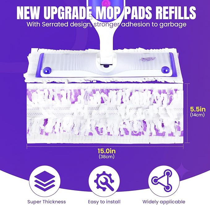40 Pcs Power Mop Pads for Swiffer PowerMop 500+ Strips Multi-Surface Refill Pad Disposable Spray Mopping Pads Head Refills for Floor Cleaning (Quick-Absorb, No Residue & Disposable)