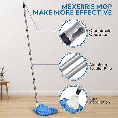 Matthew Microfiber Mop Compatible with Ceda Refill - Commercial Mop Replacement 54" Stainless Steel Handle with 2 Wet Mop Heads w/1 Handle Incl. 2 Pcs Blue Microfiber Cloth