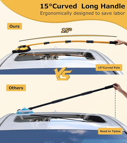 anngrowy 62" Microfiber Car Wash Brush Mop Kit Mitt Sponge with Long Handle,Upgraded 56.7" 15° Curved Car Wash Brush Car Washing Duste Exterior Scratch Free