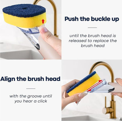 Dish Brush with Soap Dispenser Storage Set with 2 PCS Sponge Refills & Holder, Soap Dispensing Dish Brushes, Sponge with Soap Dispenser Handle, Dish Sponges with Handle for Dishes Pans Pots Sink