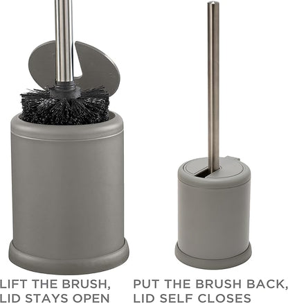 Bath Bliss Toilet Brush and Holder | Self Closing Lid | 360 Degree Brush Head | Bathroom Cleaning | Compact Size | Storage and Organization | Matte Grey