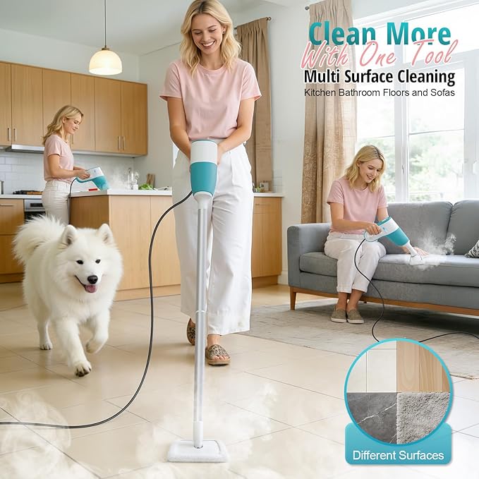 Steam Mop, Handheld Steam Cleaner with Rotating Scrub Brush & Detachable Steam Mops for Floor Cleaning, Refill Anytime, 10-in-1 Multi-purpose Steam Cleaner for Home, Tile, Grout, Furniture