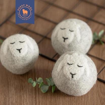 Wool Dryer Balls Handmade 3 Pack XL,Organic Laundry Dryer Balls,100% New Zealand Wool Natural Fabric Softener,Reusable 1000 Loads,Wrinkles Free, Shorten Drying Time,Baby Safe (3 Pack,Sleeping Sheep)