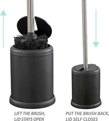 Bath Bliss Toilet Brush and Holder | Self Closing Lid | 360 Degree Brush Head | Bathroom Cleaning | Compact Size | Storage and Organization | Matte Black