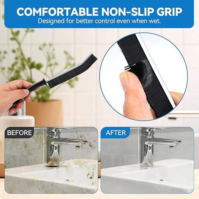 [5 Pack] Crevice Cleaning Brush, Hard Bristle Grout Cleaner Brush, Ultra-Thin Gap Cleaning Tool, Window Track Cleaner with Anti-Slip Handle, Deep Reach Scrub Brush for Bathroom Kitchen