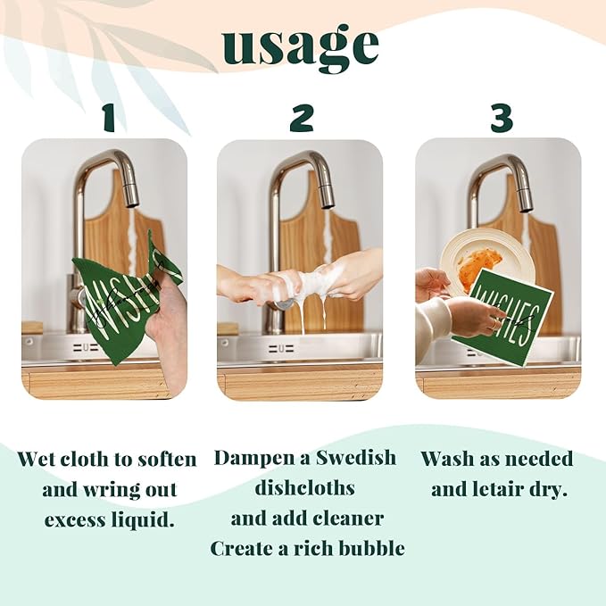 Lucky Wishes Green Swedish Dishcloths for Kitchen, Swedish Dish Cloths for Four-Leaf Clover, 4 Pack Dish Towels for Kitchen, Papaya Reusable Paper Towels Washable