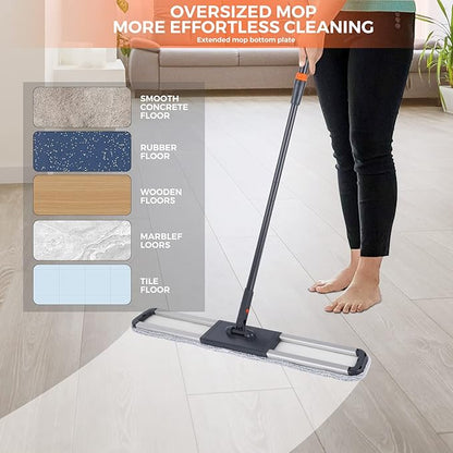 Flat Mop for Cleaning Floors Heavy Duty Microfiber Wet Mop Deep Cleaning for Hardwood, Tile & Laminate, Includes 4 Reusable Washable Pads and Adjustable Long Handle (36 in Mop Set)
