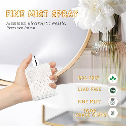 Refillable Spray Perfume Bottles,6 Pack 100ml Glass Fine Mist Spray Bottle,Empty Travel Square Clear Glass Replacement Container Dispensers for Essential Oil,Cologne-Funnels,Pipette Included