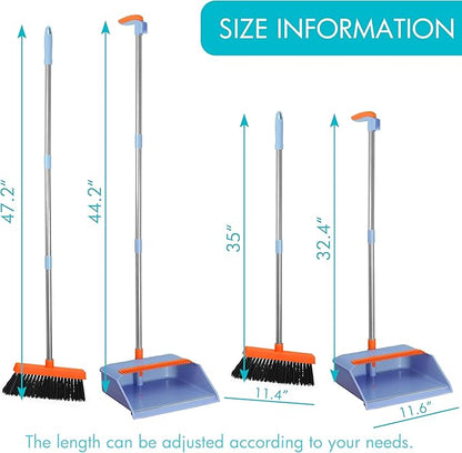 2-Pack Broom and Dustpan Set for Sweeping Indoor, Broom Dustpan with 48" Long Handle, Broom with Dustpan Combo Set(Purple)