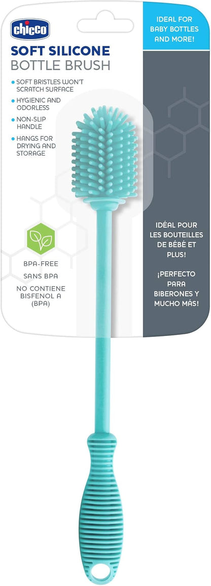 Chicco 9.5” Silicone Bottle Brush with Food-Grade Silicone Bristles | Dishwasher & Sterilizer Safe | Non-Slip, Comfort Grip Handle | Hangs for Drying & Storage | Teal (Pack of 5)