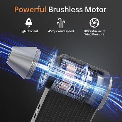 Compressed Air Duster 130000RPM – Cordless Electric Air Blower with Brushless Motor, Stepless Speed Control, Multiple Nozzles, Rechargeable Dust Cleaner for PC, Keyboard, Car Detailing & Barber Tools