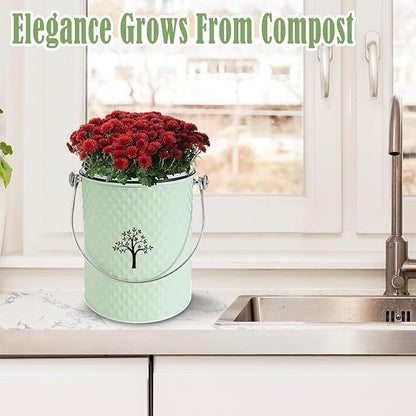 AOSION Countertop Compost Bin Kitchen，Odorless Indoor Compost Bin with Lid and 50 Pack Compost Bags,Compost Bucket Composter Container for Food Waste,Green
