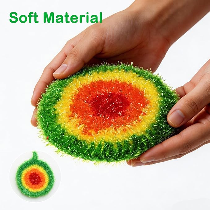 5PCS Round Dish Scrubbies, Reusable Dish Scrubber Sponge, Kitchen Cleaning Cloth with Hooks, 6.3Inches in Diameter, Hand-Safe and Odor-Free, Strong Oil Resistance and Easy Foaming