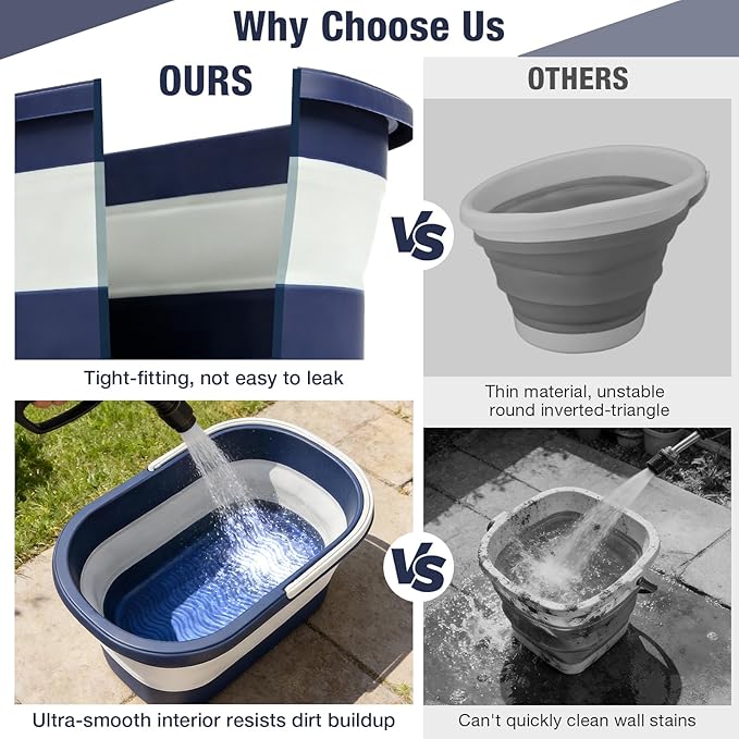 Collapsible Mop Bucket with Handle Portable Silicone Square Wash Bucket for Car Washing Laundry Storage Cleaning Camping Fishing,Space-Saving Plastic Bucket Single Pack