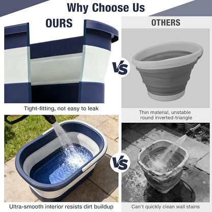 Collapsible Mop Bucket with Handle Portable Silicone Square Wash Bucket for Car Washing Laundry Storage Cleaning Camping Fishing,Space-Saving Plastic Bucket Single Pack